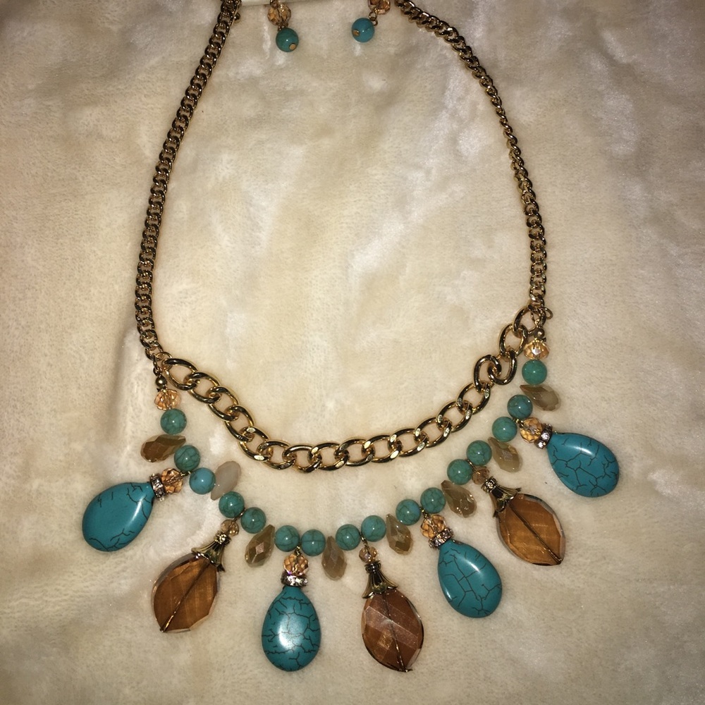 Turquoise necklace and earrings